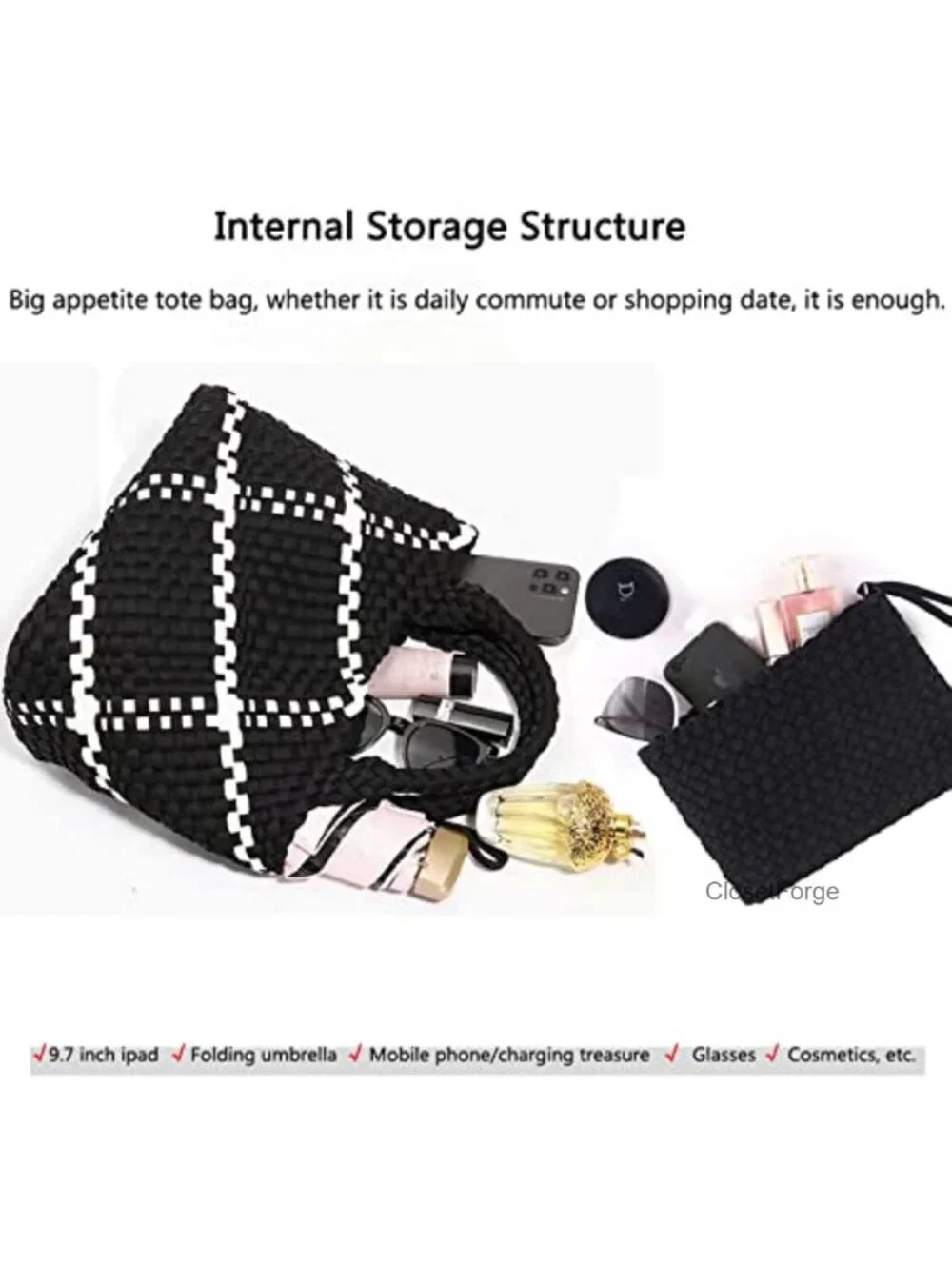 Woven Hobo Bag Women Neoprene Tote Handbag Large Capacity Handmade Shoulder Bag